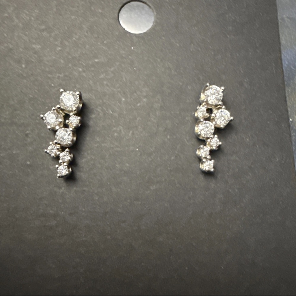 .925 sterling Silver Climber Earrings. Stud Post - Lightweight. CZ #54